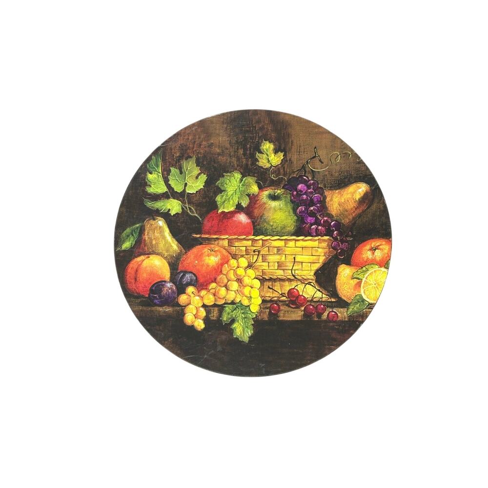 Vintage Style Fruit Still Life Wall Plaque 15” Round Tuscan Kitchen Decor